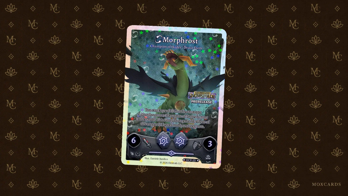 Official English Morphrost Snowshade Prerelease card. Carte officielle Morphrost Snowshade Prerelease, édition anglaise.