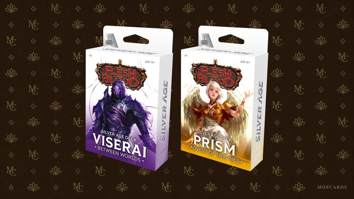 Flesh and Blood Silver Age Usurp the Shadow Throne decks: Viserai Between Worlds and Prism Advent of Thrones. Decks Flesh and Blood Silver Age Usurp the Shadow Throne : Viserai Between Worlds et Prism Advent of Thrones.