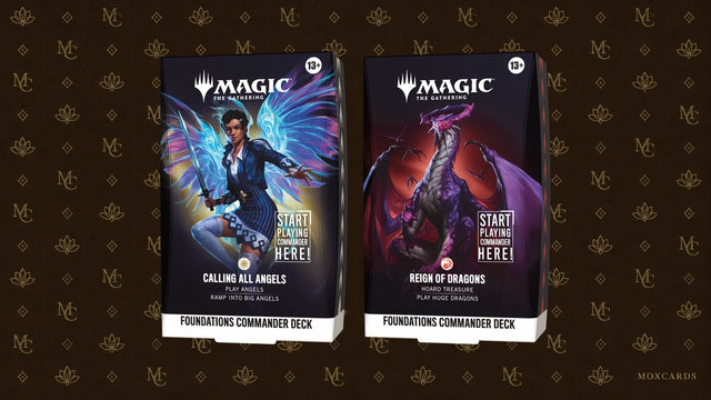 Two official Foundations decks illustrating team play, not a THG product. Deux decks Foundations officiels illustrant le jeu en équipe, pas un produit Troll à deux têtes.
