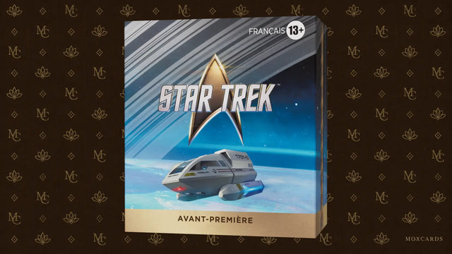 Official French Magic: The Gathering Star Trek Prerelease Pack on the MoxCards brown-and-gold background