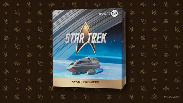 Official French Magic: The Gathering Star Trek Prerelease Pack on the MoxCards brown-and-gold background