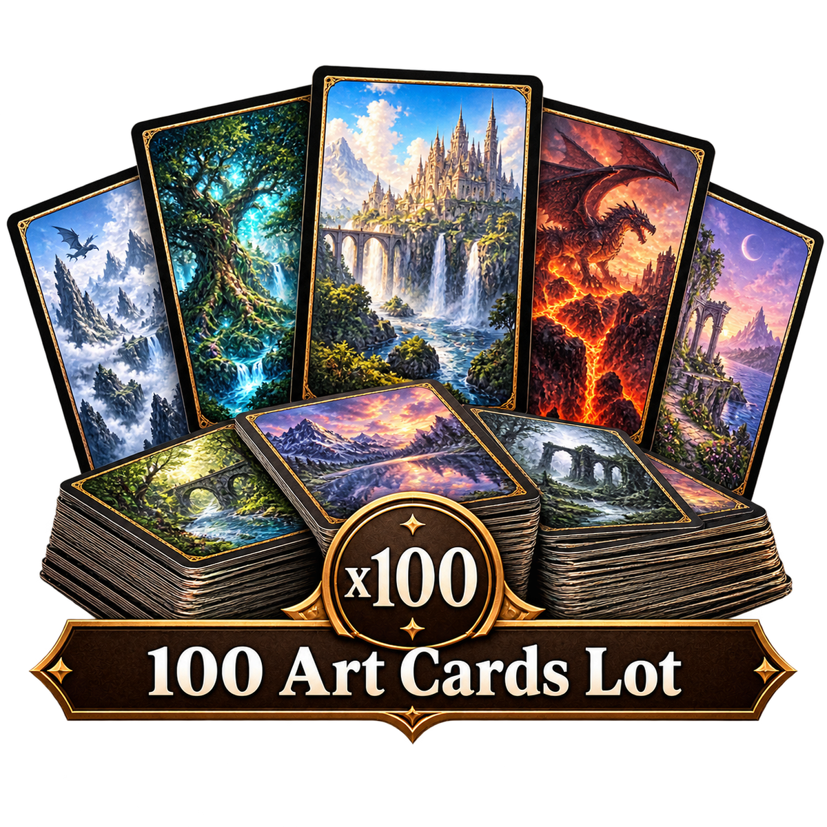100 Art Cards Lot — illustration on a transparent background