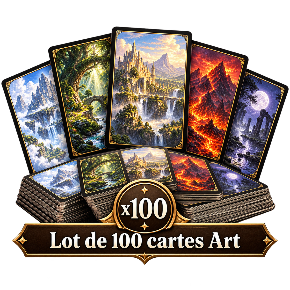 Lot de 100 cartes Art — illustration sur fond transparent