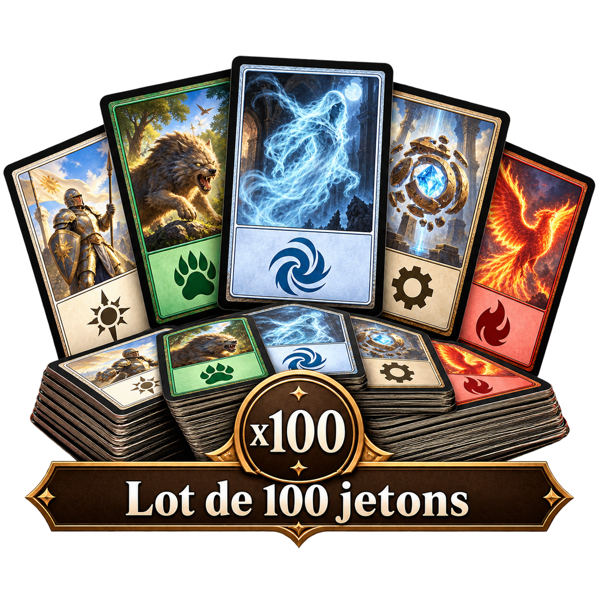 Lot de 100 jetons — illustration sur fond transparent