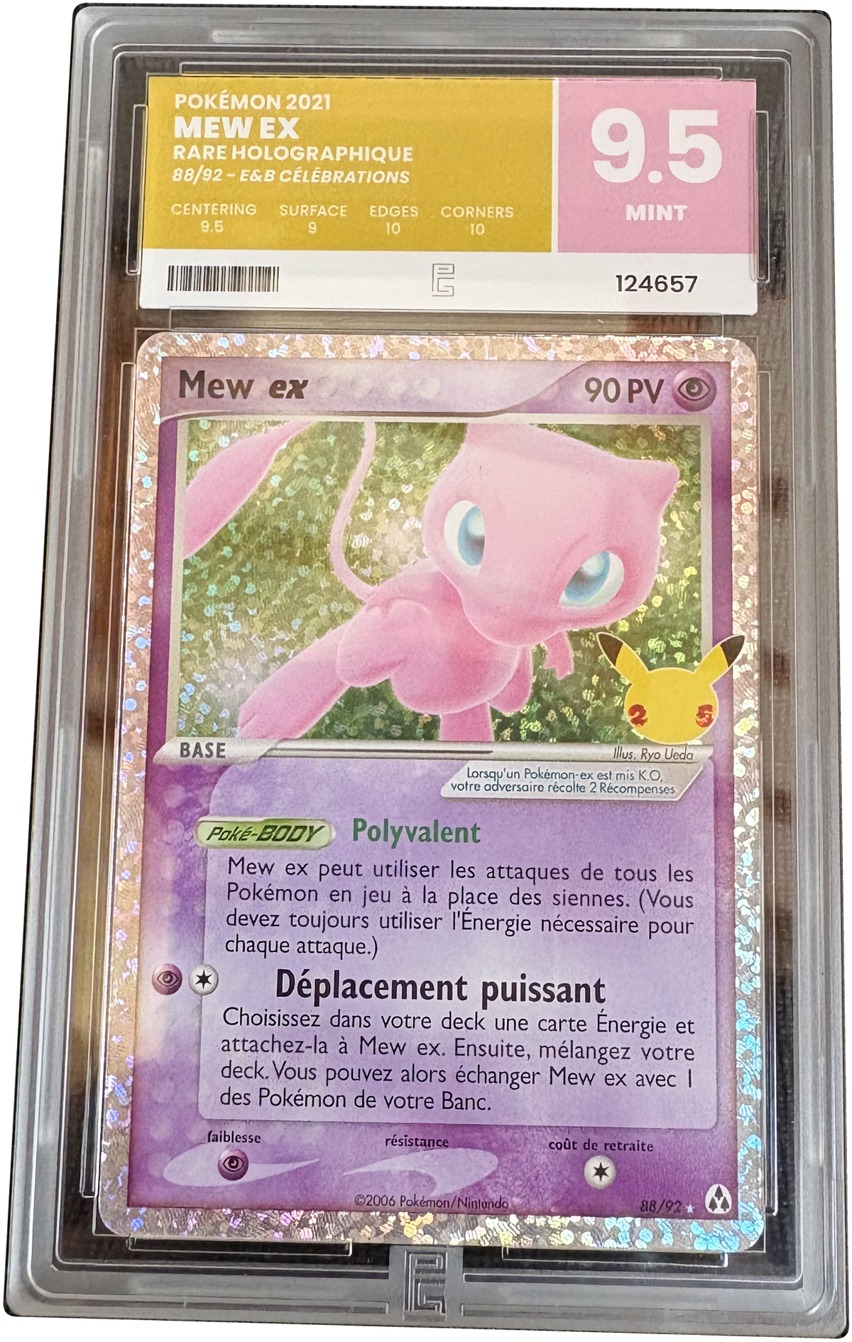 [PG9.5] Mew ex — 88/92 — Celebrations — FR — photo réelle, contour du boîtier détouré, fond transparent.