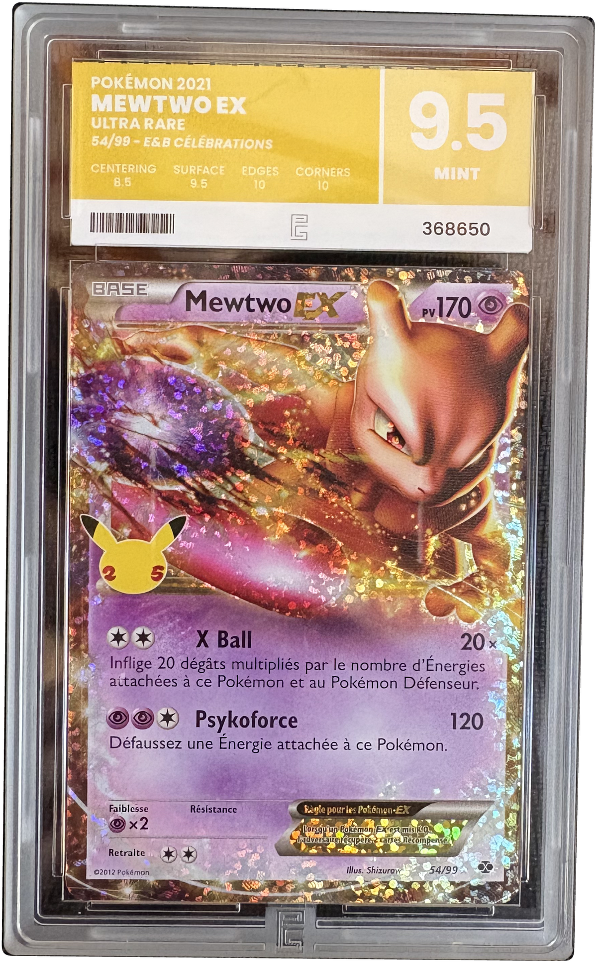 [PG9.5] Mewtwo EX — 54/99 — Celebrations — FR — photo réelle, contour du boîtier détouré, fond transparent.