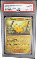 [PSA10] Pikachu — 025/165 — 151 5-Pack Mini Tins — EN — photo réelle, contour du boîtier détouré, fond transparent.
