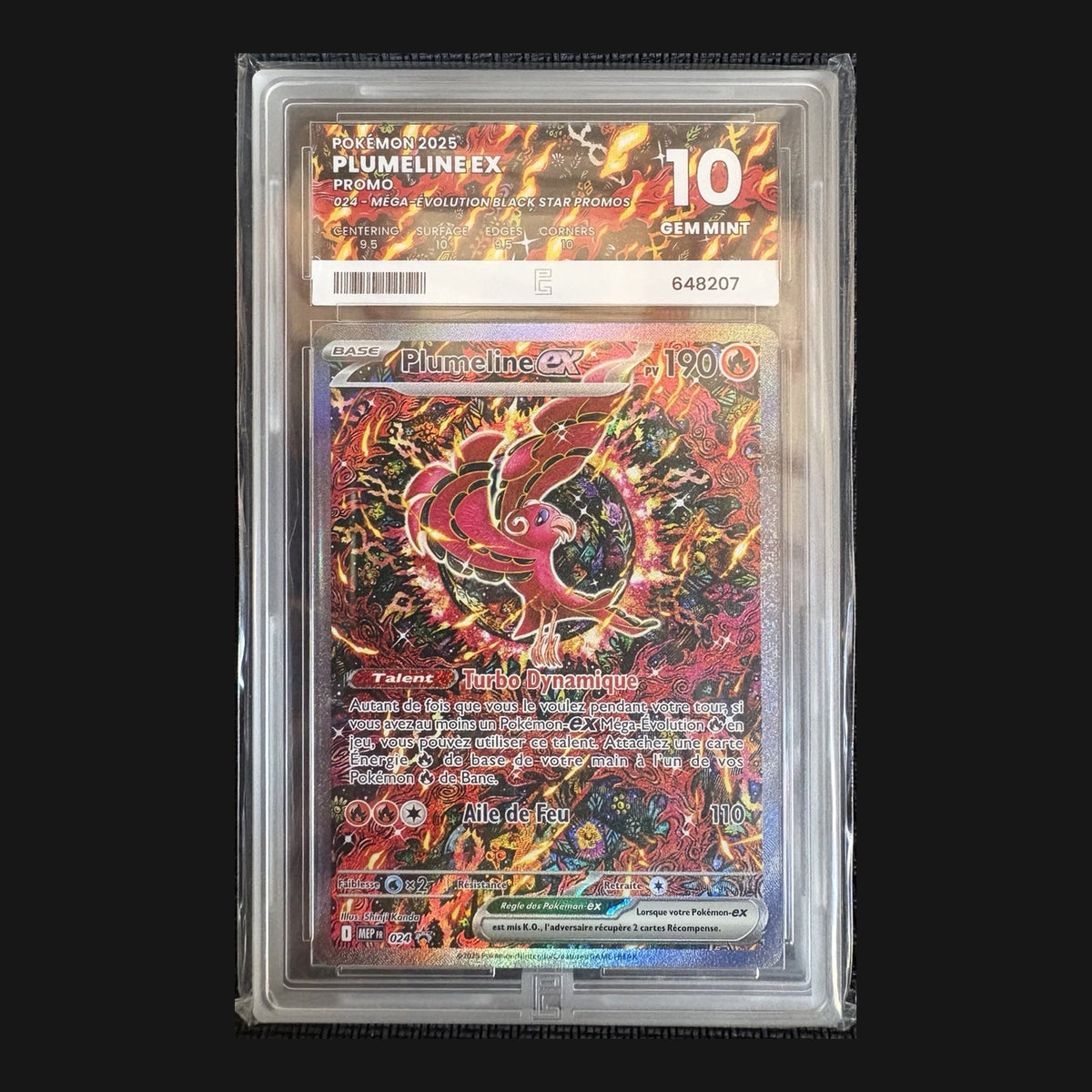 Plumeline ex / Oricorio ex MEP 024, French, Pure Grading 10 GEM MINT, certificate 648207 — actual graded card