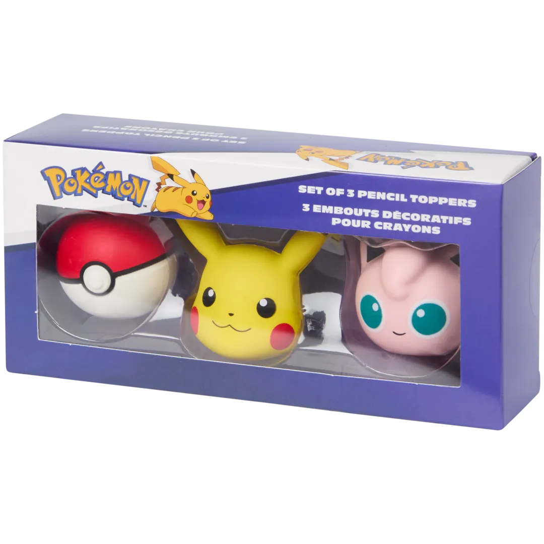 Pokémon — Coffret bleu de 3 embouts de crayon : Poké Ball, Pikachu et Rondoudou