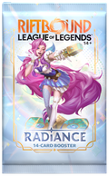 Booster Riftbound Radiance, visuel officiel Riot recadré sans déformation. Emballage illustratif anglais ; produit vendu en français.