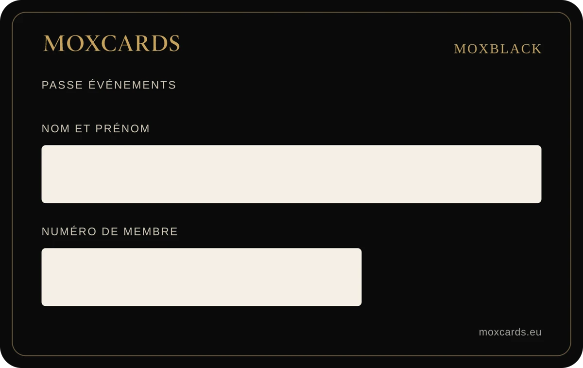 Verso avec espaces vierges pour nom, prénom et numéro de membre